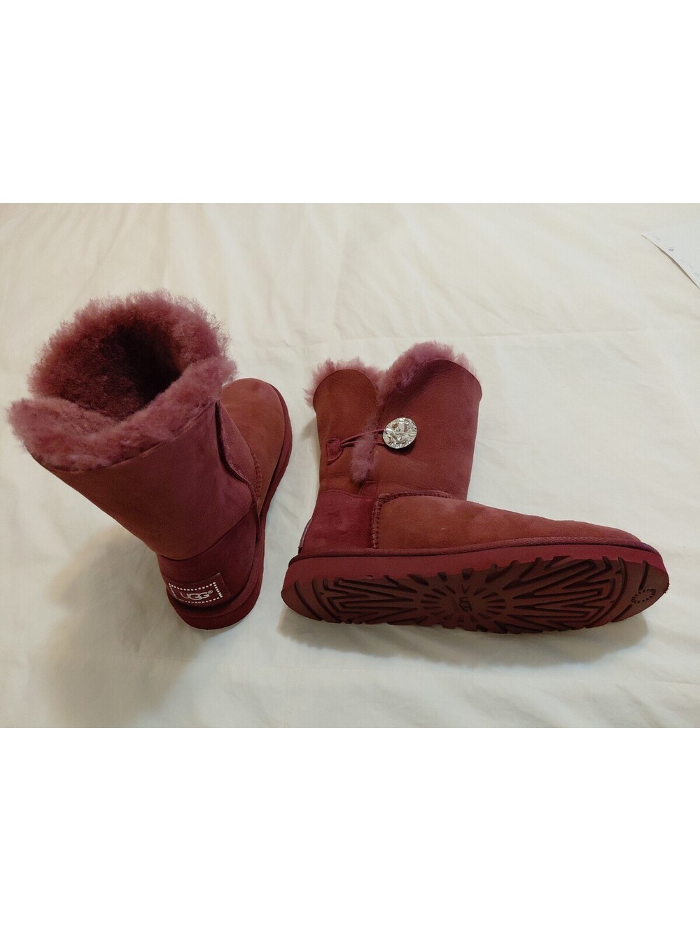 UGG Australia Bailey Button Bling Boot Sz 5 Suede Shearling Excellent Condition